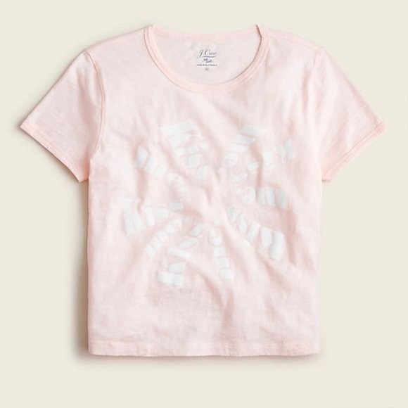 J. Crew Fitted "Kiss Me" Cotton Crewneck T-shirt Soft Pink Sz 2X New With Tag - Picture 2 of 8